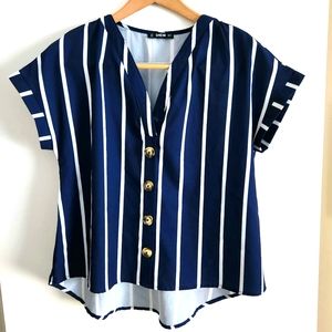 Blue and White Striped Blouse, Small